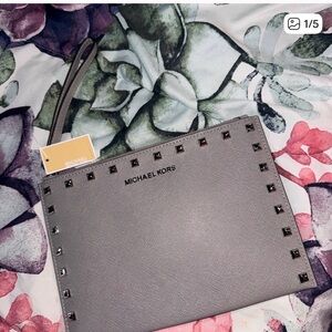 Michael Kors Gray Studded Clutch